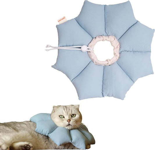 Puffy Crew Soft Cat Cone Collar, Adjustable Waterproof Recovery Collar, Lightweight Elizabethan e Collar for Cats of All Breeds (Blue, Small, Neck Circumference 5.5'' - 8.5'')