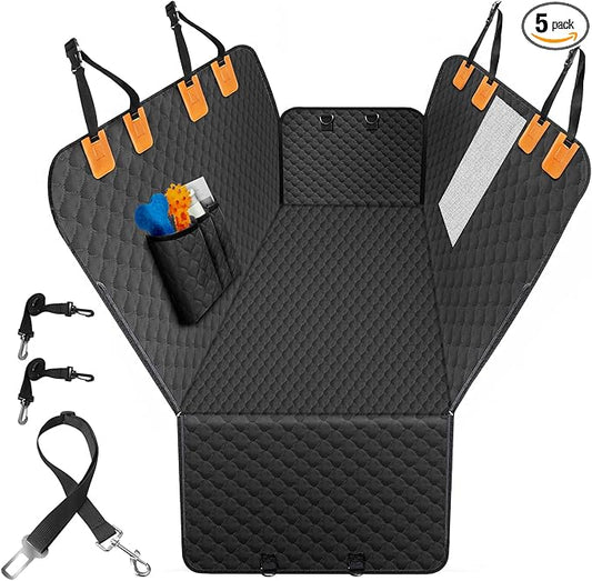 Dog Car Seat Cover for Back Seat, Waterproof Protector with Side Flaps, Scratchproof Hammock, Non-Slip Bottom for Cars/Trucks/SUVs (Black02)