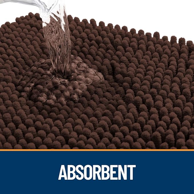 OLANLY Dog Door Mat Set 2-Piece 30x20, Absorbs Moisture and Dirt, Absorbent Non-Slip Washable Doormat, Quick Dry Chenille Mud Mat for Dogs, Entry Indoor Entryway Carpet for Inside Floor, Brown