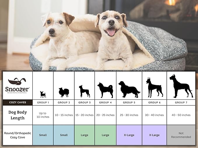 Snoozer Luxury Cozy Cave Dog Bed - Indoor Dog Bed with Cover Cave, Covered Calming Burrow for Small & Medium Sized Pets with Blanket Attached, Enclosed, Washable - Large, Barkely Black Diamond