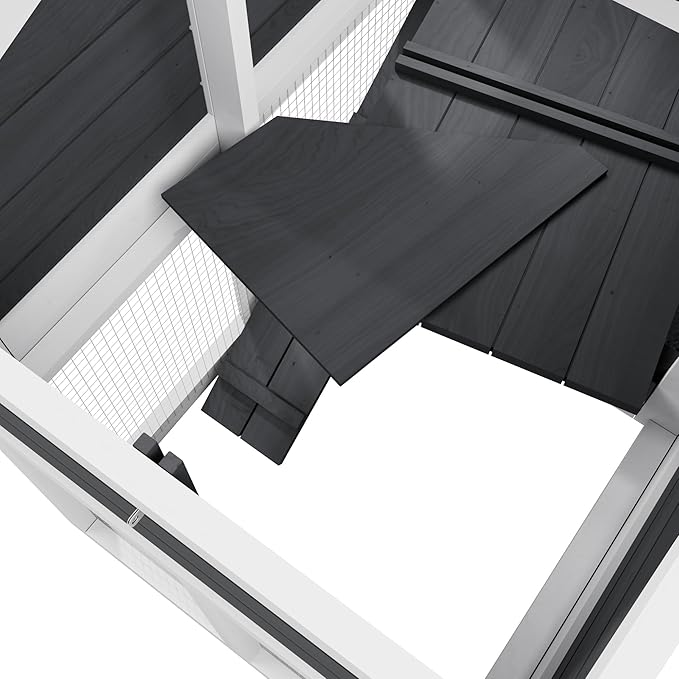 Bunny Cage Premium Rabbit Hutch with Leak-Proof Roof, 2-Story Bunny House for Guinea Pigs & Hamster,Wooden Chicken House with Deep Pull-Out Tray, Waterproof Chicken Coop for Outside (Grey)