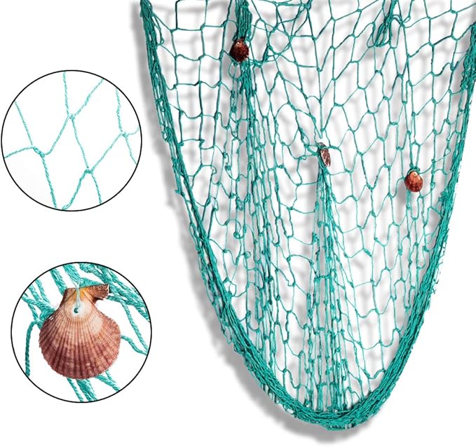 Rosoz Nature Fish Net Wall Decoration with Shells, Ocean Themed Wall Hangings Fishing Net Party Decor for Pirate Party,Wedding,Photographing Decoration (Aqua)