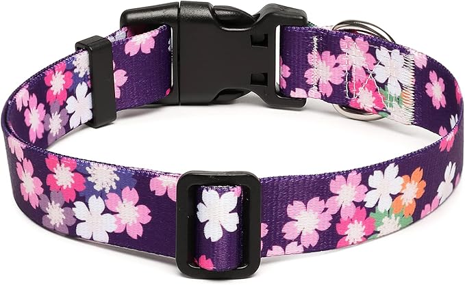Mercano Adjustable Dog Collar - Special Design Patterns, Soft Nylon Comfortable Sturdy Pet Collar for Small Medium Large Dogs (S, Floral Pink)