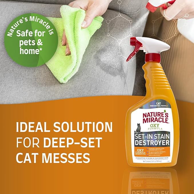 Nature's Miracle Set-In Stain Destroyer For Cat Messes, 24 Ounces, Oxy Formula With Orange Scent (Pack of 2)