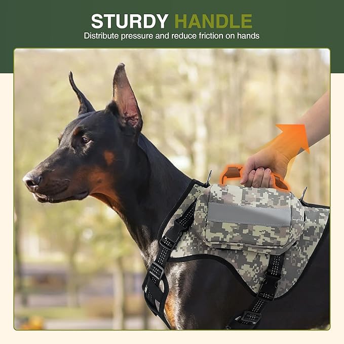 Dog Tactical Harness with Reflective Design, Breathable and Adjustable Tactical Dog Vest, No Choke Harness, Military Grade Gear for Training, Hunting, Outdoor Adventures, Camouflage L