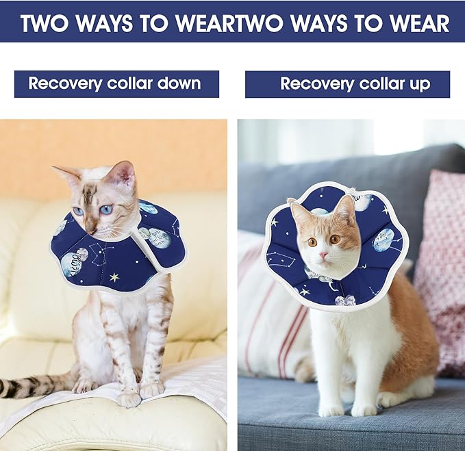 Cobee Soft Cat Cone Collar, Protective Cute Small Cat Recovery Collar Adjustable Fasteners Collars for Kittens Cats E-Collars After Surgery Wound Healing, Fit 6.3"-9" Neck Circumference(Constellation)