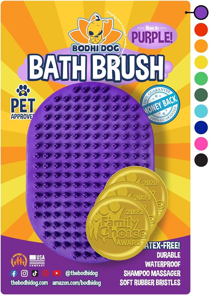 Bodhi Dog Shampoo Brush - Pet Grooming & Bath Supplies for Dogs and Cats - Bath Brush for Long & Short Hair - Premium Scrubber for Shower, Bathing & Massage (One Pack, Purple)