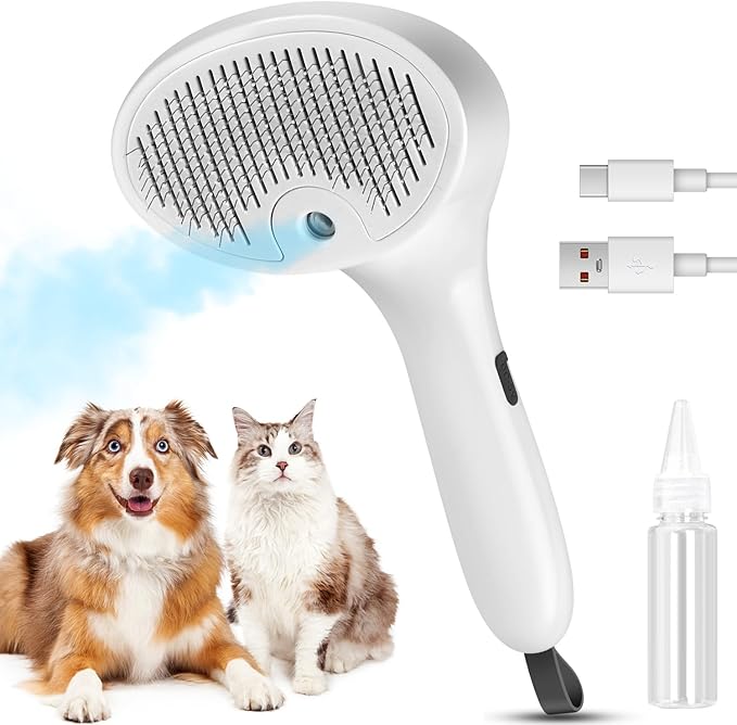 3 In 1 Cat Brush, Anti-Static Dog Brush One-click Self-cleaning Comb for Furry Pet, Rechargeable USB Cat Steam Brush for Shedding, Horse and Dog