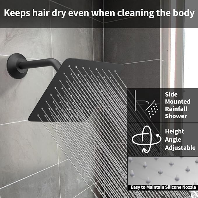 Shower Faucet Set Matte Black Temperature Display Shower System, Push Button Shower Faucet with Dual Rain Shower Head(12 inch+8 inch), and Handheld Shower