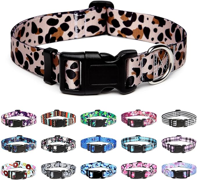 Mercano Adjustable Dog Collar - Special Design Patterns, Soft Nylon Comfortable Sturdy Pet Collar for Small Medium Large Dogs (XS, Leopard)