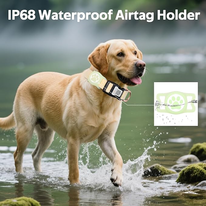 Dog Collar with Waterproof AirTag Holder & Anti-Lost QR Code, Cute Bling Warpping Adjustable Width for Small Medium Large Pet (Yellow, S)