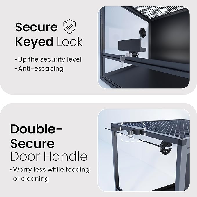 MagicCube 18'' x 18'' x 18'' Reptile Tank with Lock, 24 Gallon Reptile Terrarium with Flip-Up Tempered Glass Door, Top Screen Ventilation for Leopard Gecko - Bottom Not Leakproof