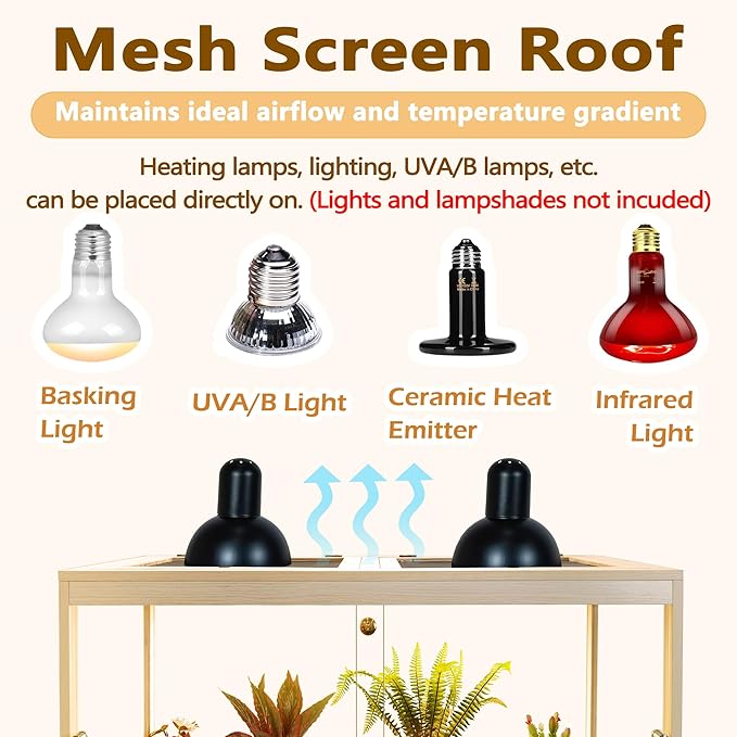 Reptile Terrarium Tank Up to 78 Gallon, Lizard Tank Bearded Dragon Tank with Metal Mesh Roof Door, Snake Tank with Lock Design (Oak, 27 Gallon Volume, 24 Inch Length)