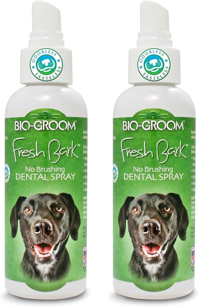 Bio-groom Fresh Bark Dog Breath Freshener - No Chew Dental Spray for Dogs & Cats, Teeth Cleaning Oral Care for Plaque & Tartar, No Brushing Required, Made in The USA - Flavorless, 4 fl oz (Pack of 2)