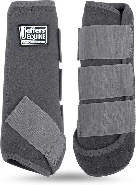 Jeffers Equine Protective Horse Boots 1 Pair Grey - Safe Neoprene Leg Guards & Comfortable Fit, Durable Strap Closures, Front & Hind Support, Equestrian Accessories for Travel & Riding - Large