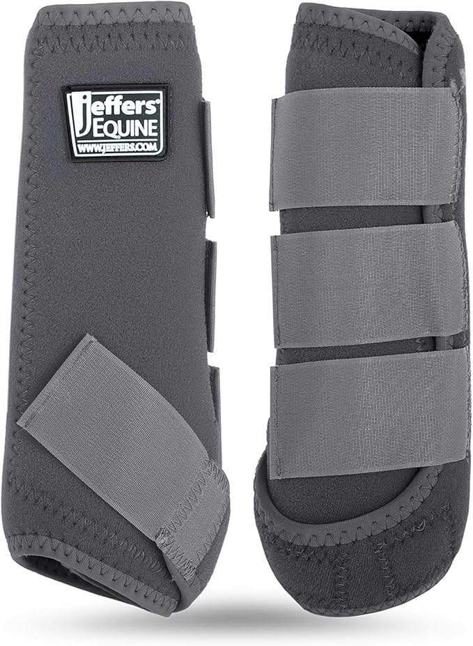 Jeffers Equine Protective Horse Boots 1 Pair Grey - Safe Neoprene Leg Guards & Comfortable Fit, Durable Strap Closures, Front & Hind Support, Equestrian Accessories for Travel & Riding - Medium