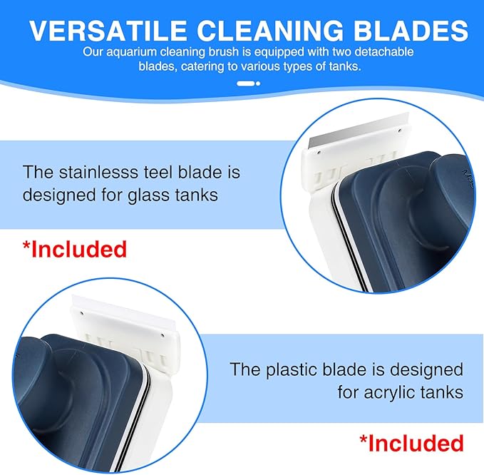fishkeeper Aquarium Strong Magnetic Glass Cleaner Brush, Fish Tank Algae Magnet Cleaning Tool with 2 Detachable Scrapers, Mag Float Scrubber for 0.2 Inch Glass and Acrylic Tanks