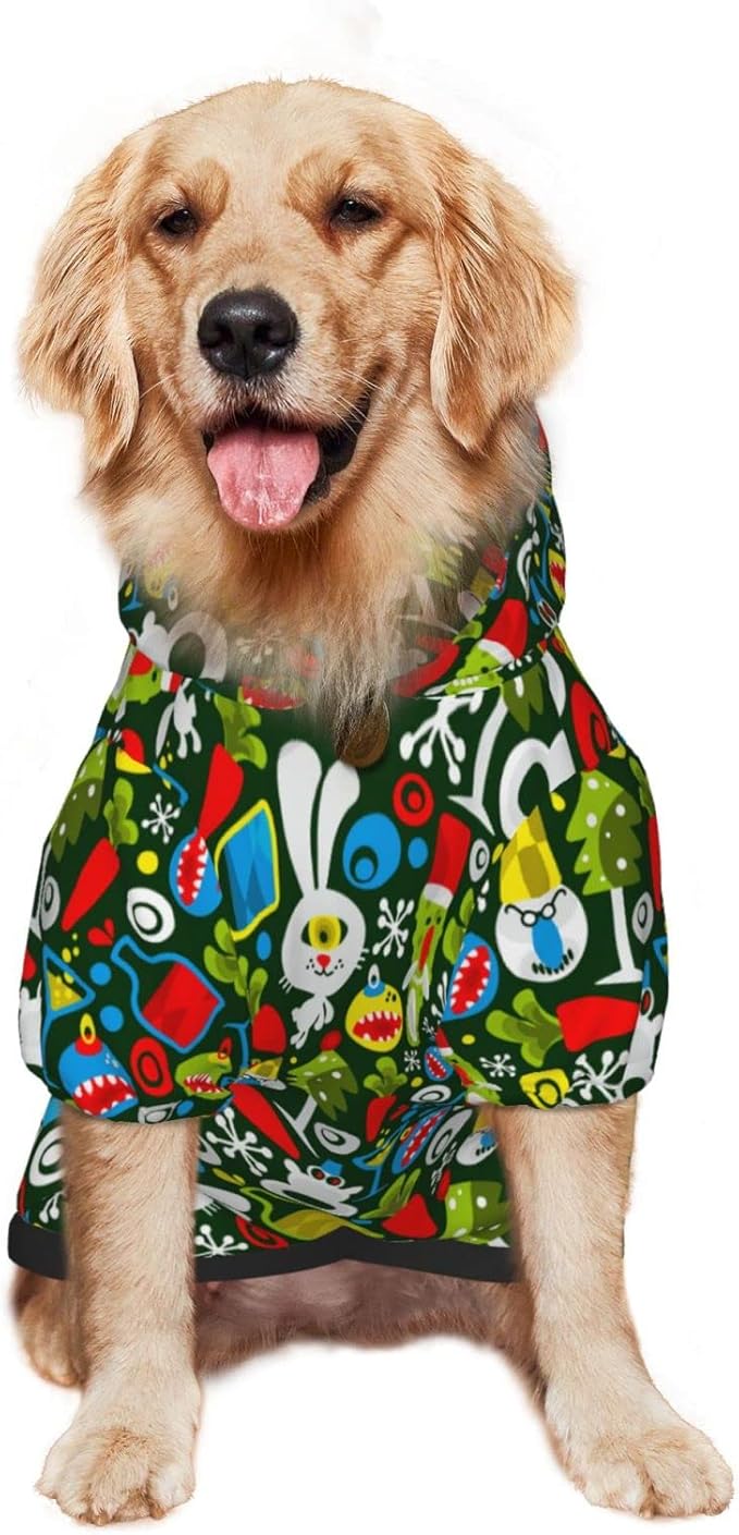 Christmas Green Monster Hoodie,Christmas Cosplay Dog Clothes with Pocket and Hat Winter Clothes Sweaters Medium
