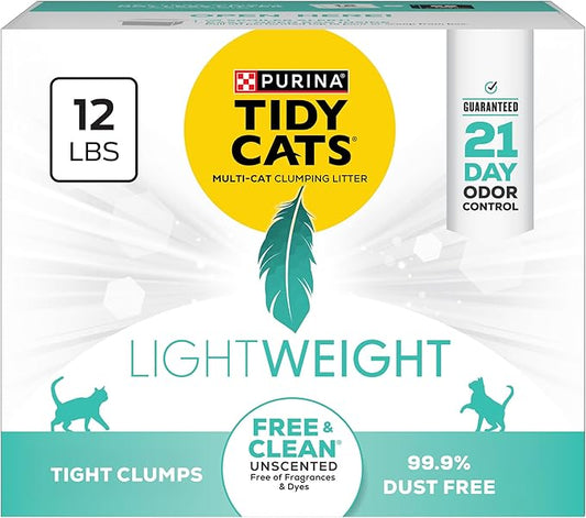 Purina Tidy Cats Lightweight Free and Clean Unscented, Multi-Cat, Clumping, 99.9 Percent Dust Free Cat Litter - 12 lb. Box