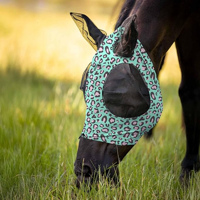 Jeffers Expression Lycra Horse Fly Mask – Full Size, Party Cheetah – Lightweight Stretch Horse Mask with Mesh Eyes & Ears, Breathable Lycra Mask for Horses, Equine Summer Apparel & Gear