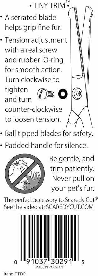 Tiny Trim 4.5" Ball-Tipped Scissor for Dog, Cat and all Pet Grooming - Ear, Nose, Face & Paw - Scaredy Cut's small Safety Scissor Yellow