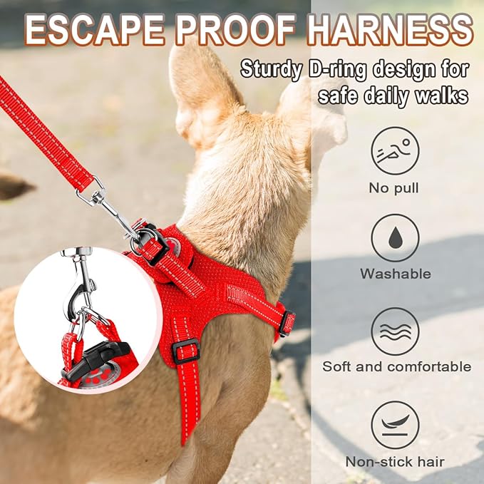Dog Harness Step in Dog Vest Harness, Reflective Adjustable Puppy No Pull Harness Breathable Soft for Small and Medium Dogs Cats, Red, XS