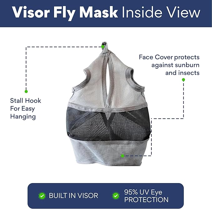 Plus-Size Horse Mask Without Ears | 95% UV Eye Protection | Built-in Visor | Breathable, Lightweight Mask | Adjustable Fit for Comfort Horse (Large Size)