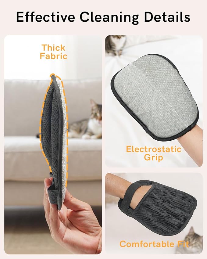 2025 Newly Upgraded Pet Hair Removal Gloves for Cats & Dogs, Electrostatic Grooming Gloves for Pet Hair, Five-Finger Reusable Pet Hair Remover Tool for Clothes, Bed, Couch, Carpet, 3 Pcs