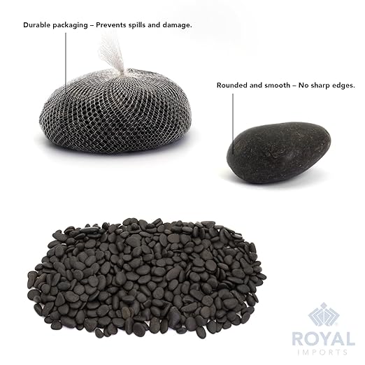 Royal Imports 5LBS River Rocks Decorative Ornamental Pebbles, Garden Landscaping Stones, Natural Gravel Filler for Plants, Vases, Succulents, Home Decor, Arts, Crafting, Animal Habitat - Medium Black