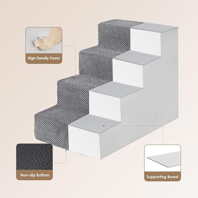 EHEYCIGA Dog Stairs for Bed 18" H, 4-Step Dog Steps for High Bed, Pet Steps for Small Dogs and Cats, Non-Slip Balanced Pet Ramp Indoor, Grey