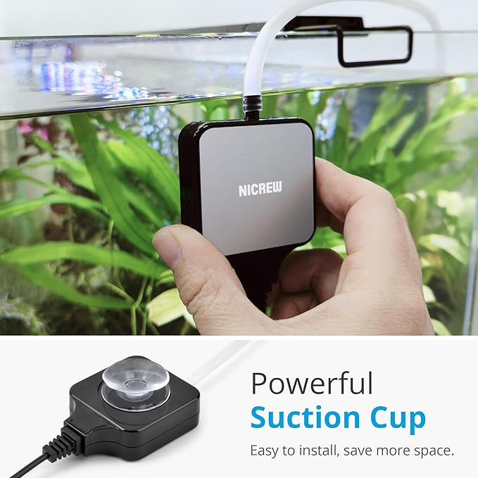 NICREW Nano Silent Aquarium Air Pump Black, Aquarium Aerator with Accessories for Up to 10 Gallon Fish Tank, Super Quiet, 0.3 L/min, 1.5 Watts