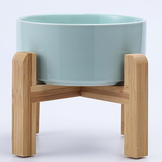 Petygooing 28 OZ Elevated/Raised Ceramic Dog Bowl for Small and Medium Breeds, Dog Food Water Dish with Stand,Pet Feeding Bowl with Anti Slip Rubber for Cats Small and Medium Dogs (3.6 Cups) Blue Sky