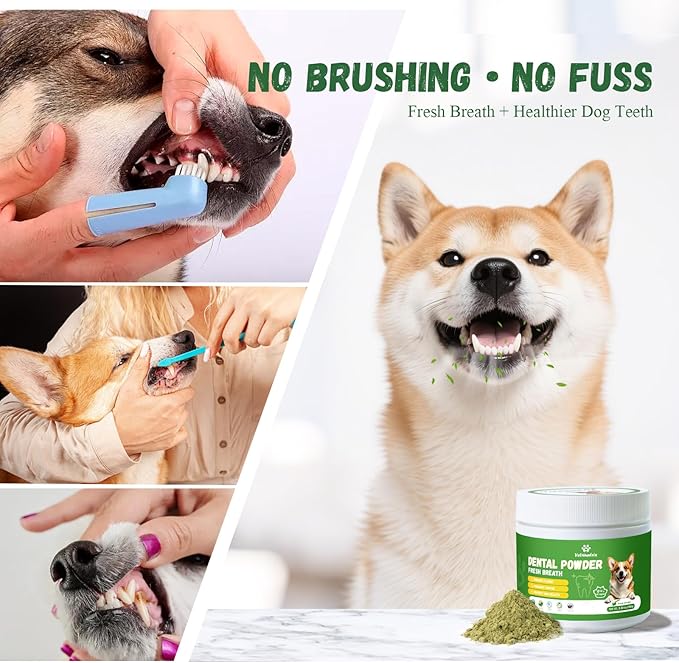Dog Dental Care Powder - Plaque & Tartar Control with Natural Enzymes, Teeth Cleaning Powder for Dogs with Probiotic, Bad Breath Treatment for Small Medium Large Dogs