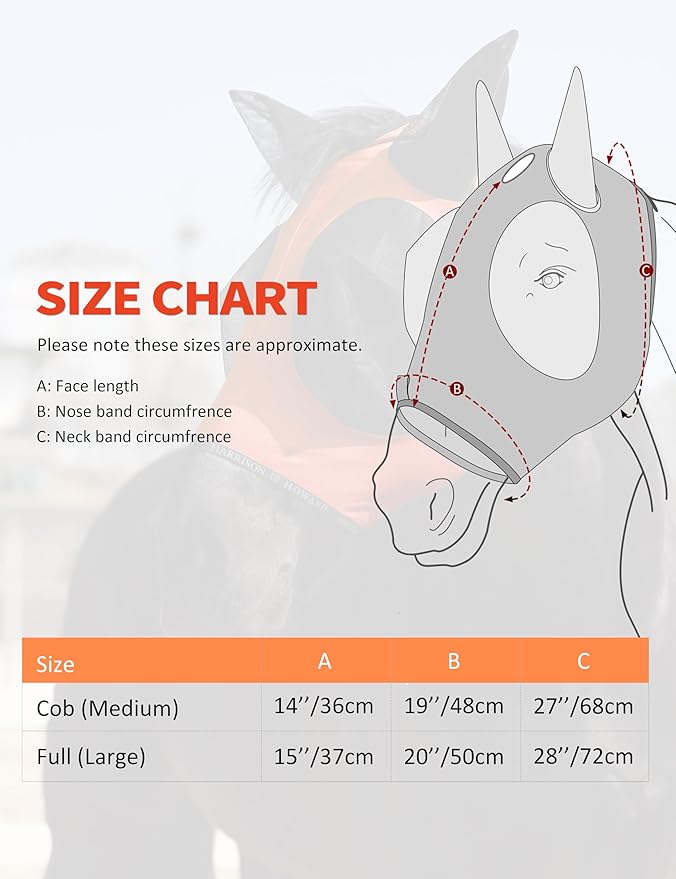Harrison Howard Horse Fly Mask with Forelock Opening Stretch Breathable and Comfortable for Horses UV -Protection Orange L
