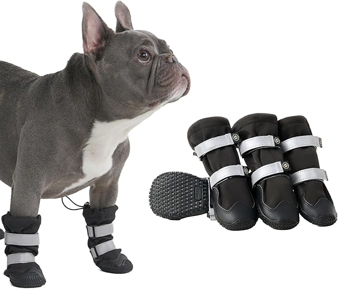 Spark Paws Dog Shoes, Waterproof Dog Boots for Medium to Large Dogs, Non Slip, Breathable Dog Booties and Paw Protectors - 4PCS Doggie Hiking Boots with Reflective Straps - Black, Size 1