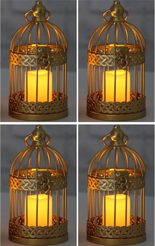 Vela Lanterns Bird Cage Decor Candle Holder Lantern Decorative Wedding Table Centerpiece Decorations, Gold, Small, Set of 4