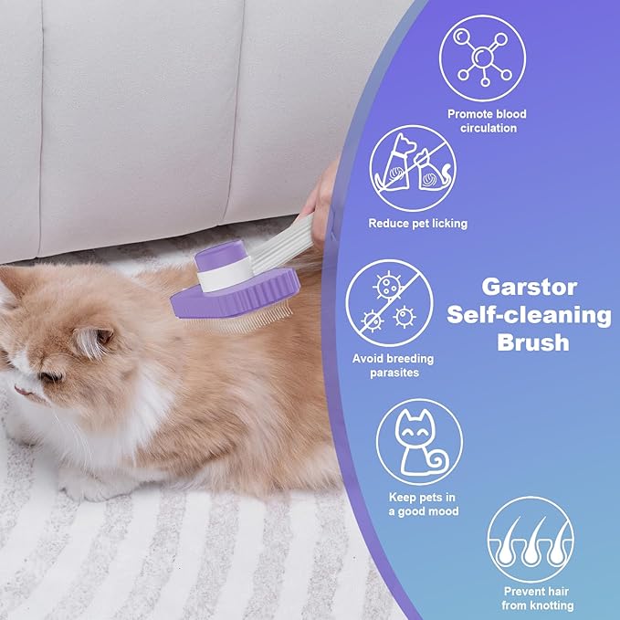 Cat brush, Cat Brush for Long or Short Haired Cats, Remove Loose Fur and Mats, Rounded Pins Reduces Painful Pulling, Not for Tangle and Curly Fur, Violet