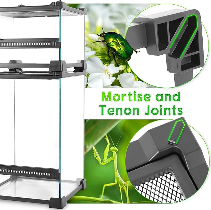 Mini Reptile Glass Terrarium 8"x8"x6" Durable Reptile Habitat Tank with Heat Resistant Aluminum Alloy Frame, Single Swinging Doors for no Jam by Sand and Other Debris