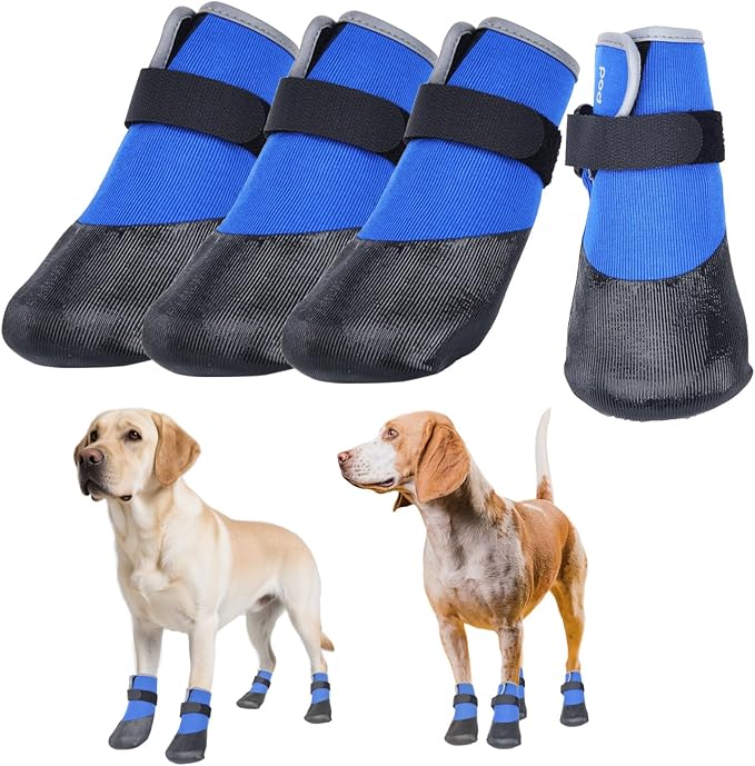 Dog Shoes Lightweight Dog Boots-Breathable Knitted Paw Protector with Adjustable Strap for Hot Pavement, Rain Walking, Hardwood Floors Anti Slip Reduce Noise, Prevent Licking Paws(Blue,XXL)