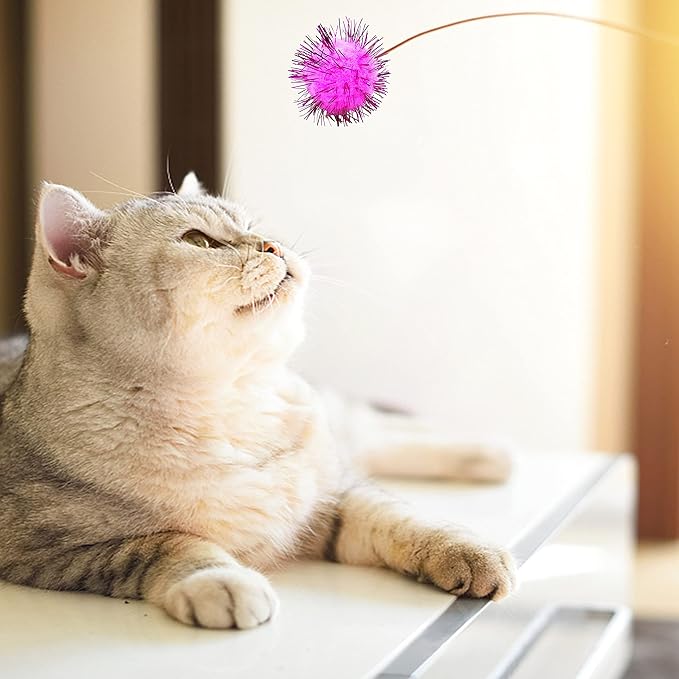 80 Pieces Cat Sparkle Balls Assorted Color 1 Inch Pom Poms Tinsel Cat Ball Toy Puff Balls Glitter Ball for Cats Kitten Toys for Indoor Cats and Crafts