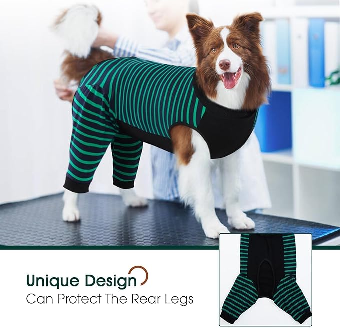 Kuoser Dog Recovery Suit, Anti Licking Dogs Rear Leg Sleeve, Abdominal Dog Surgical Suit with Pants Cover Protect Wounds, Dogs Elbow Protector Soft Pet Surgery Onesie Cone Alternative, Green XL
