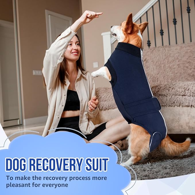 Lukovee Recovery Suit for Dogs, Zipper-On Onesie for Female Male Dog, Abdominal Wounds Cone E-Collar Alternative, Prevent Licking Spay (S, Dark Blue)