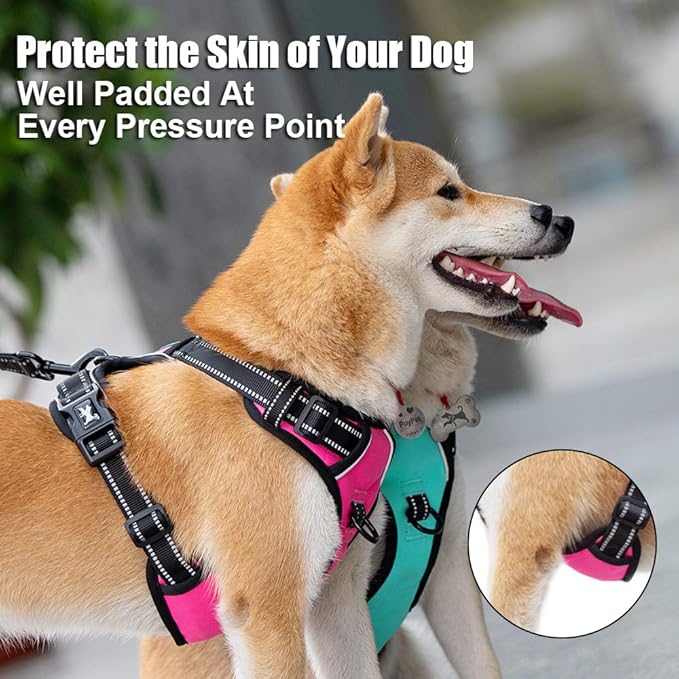 PoyPet No Pull Dog Harness, Reflective Comfortable Vest Harness with Front & Back 2 Leash Attachments and Easy Control Handle Adjustable Soft Padded Pet Vest for Small to Large Dogs (Pink,XS)