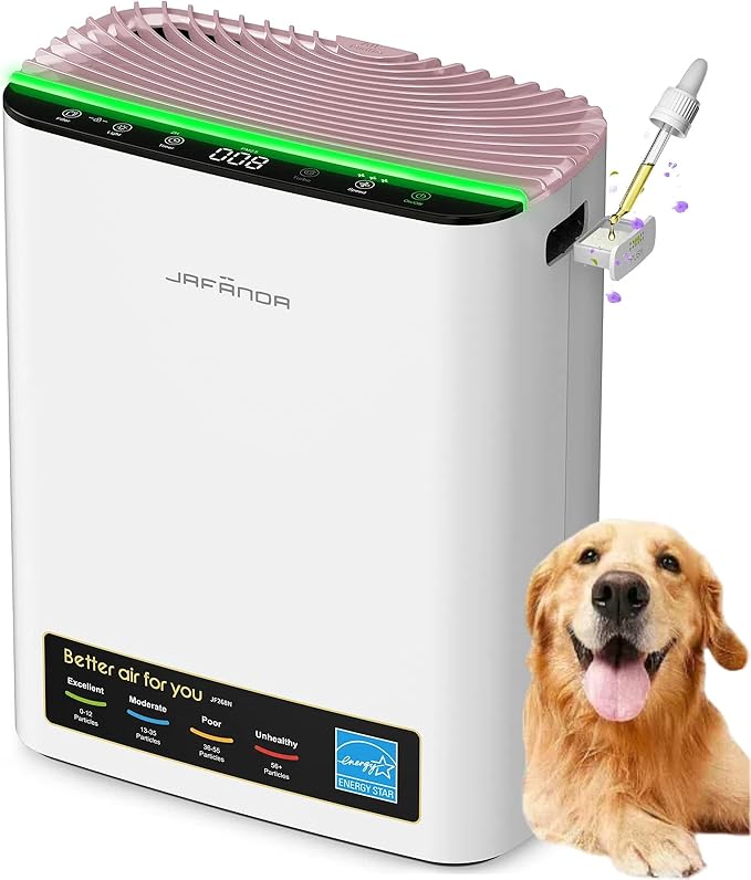 Jafända Air Purifiers for Home Cover Up to 1226ft², Allergen HEPA Air Filter with PM2.5 Sensor, Auto Mode& Timer, Aromatherapy, 22 dB Quiet Air Cleaner for Pet Dander/Hair, Allergies, Dust&VOCs