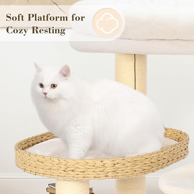 KAMABOKO Modern Cat Tree, 53" Tall Cat Trees for Indoor Cats, Cat Condo Natural Sisal with Scratching Posts, Hand-Woven Tower & Top Perch, Cat-Tree for Kittens Climb Play & Rest