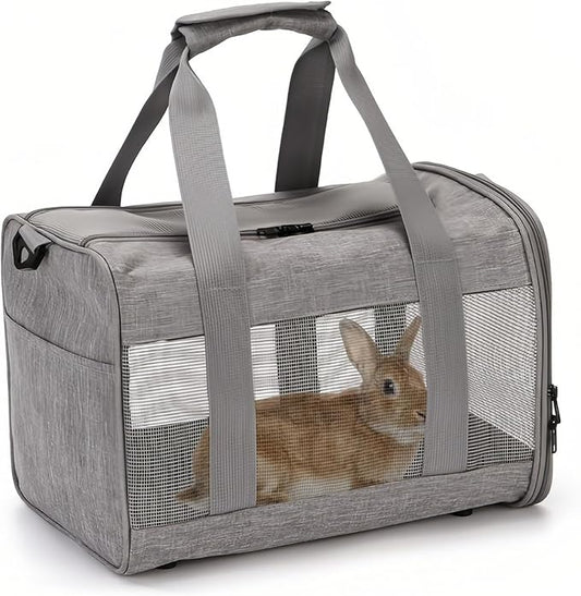 PINVNBY Small Pet Carrier, Guinea Pig Carrier, Bunny Carrier for Travel Camping Outdoor, Breathable Pet Portable Hand Bag for Hamster Bunny Guinea Pig（Gray）