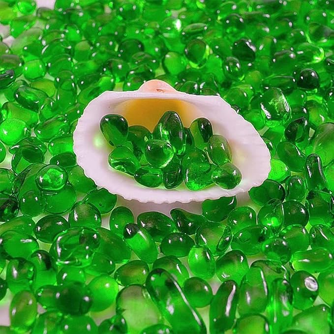 1 Lb (460 g) Green Sea Glass Stones Irregular Rainbow Glass Pebble Decorative Rock Quartz Tumbled Gemstone Chips for Aquarium Decoration/Vase Filler/Jewelry Making/Handwork Craft/Gems Display