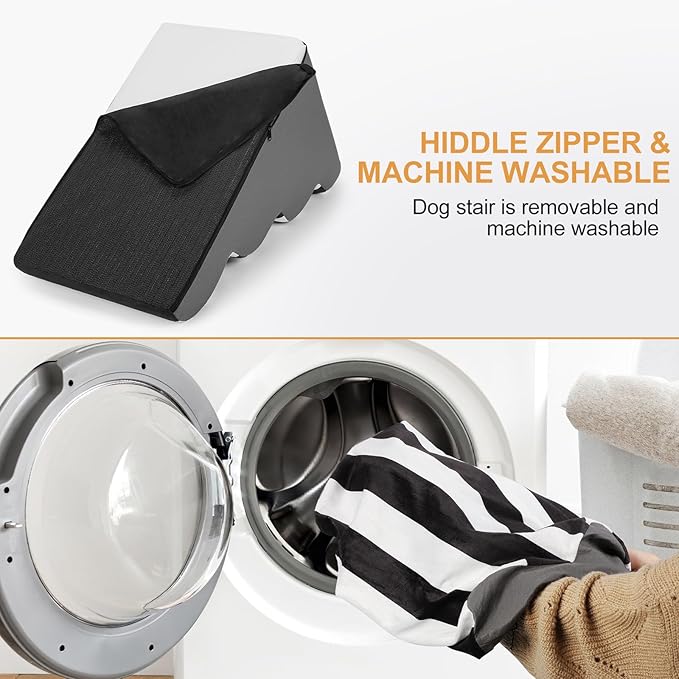 JOEJOY Curved Dog Stairs Ramp for Small Dogs 15.5" H, 3-Step Dog Stairs for High Beds and Couch, Pet Steps for Small Dogs and Cats, Non-Slip Balanced Pet Step Indoor