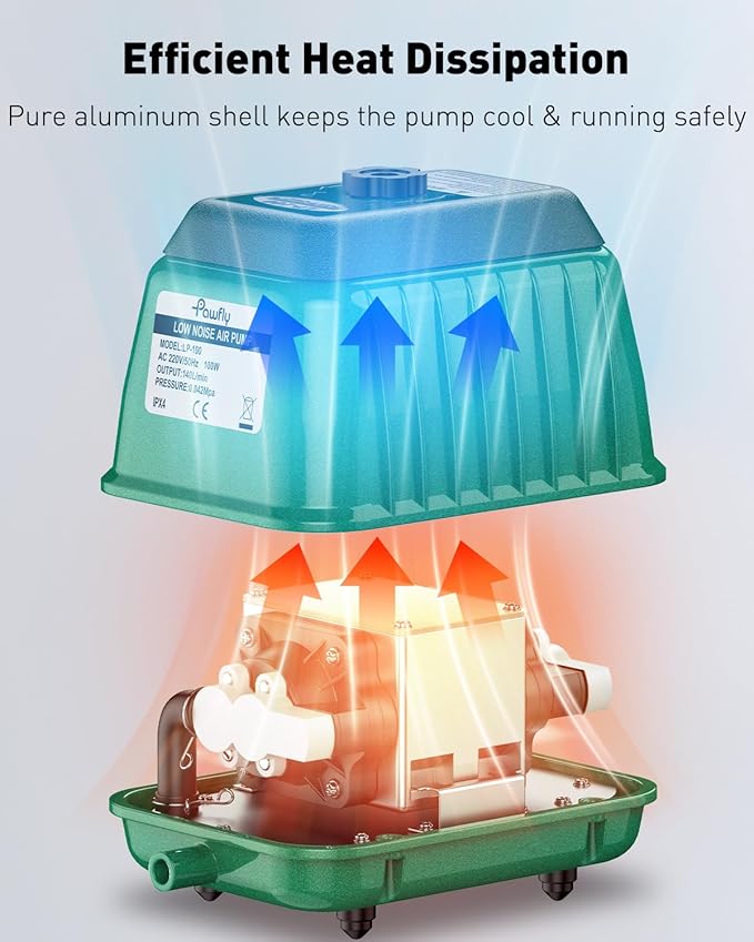 Pawfly Pond Air Pump Outdoor Oxygen Pump for Fish Koi Ponds 3000 to 10000 Gallons Adjustable Pond Garden Aerator Pump Kit with Airline Tubing Control Lever Valves Air Stones and Check Valves