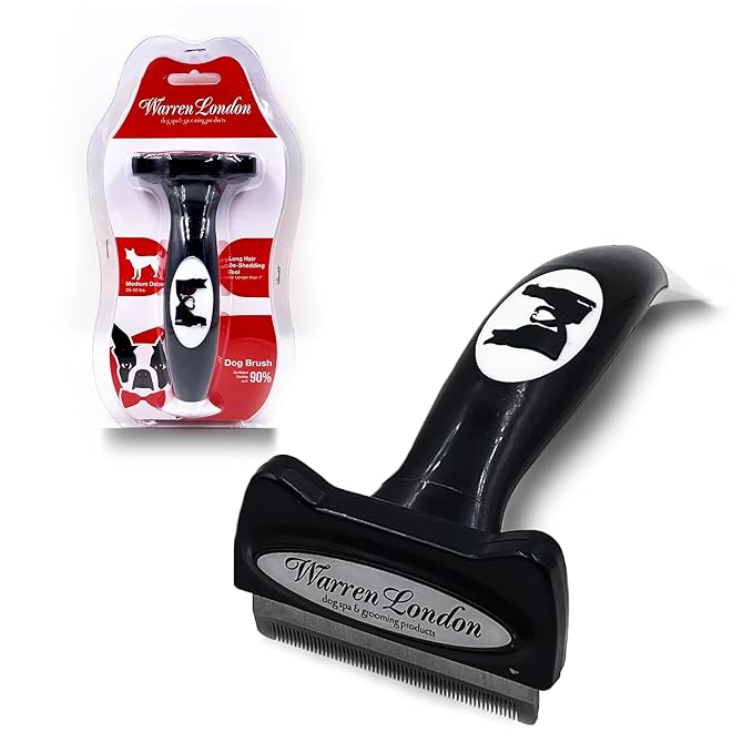 Warren London Medium Long-Hair Deshedding Brush | 2.5″ Stainless ¼″ Teeth | Breaks Up Mats & Captures Loose Undercoat | For Spaniels, Aussies & Mixed Breeds